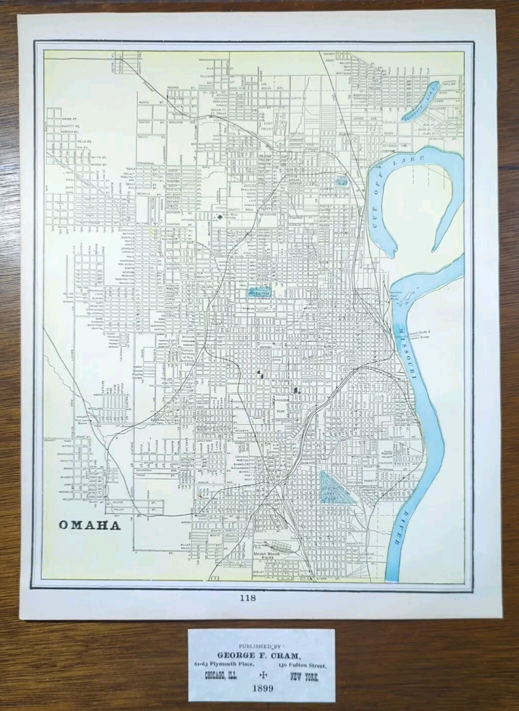 Vintage 1899 OMAHA NEBRASKA Map 14″x11″ ~ Old Antique Original DOUGLAS COUNTY NE