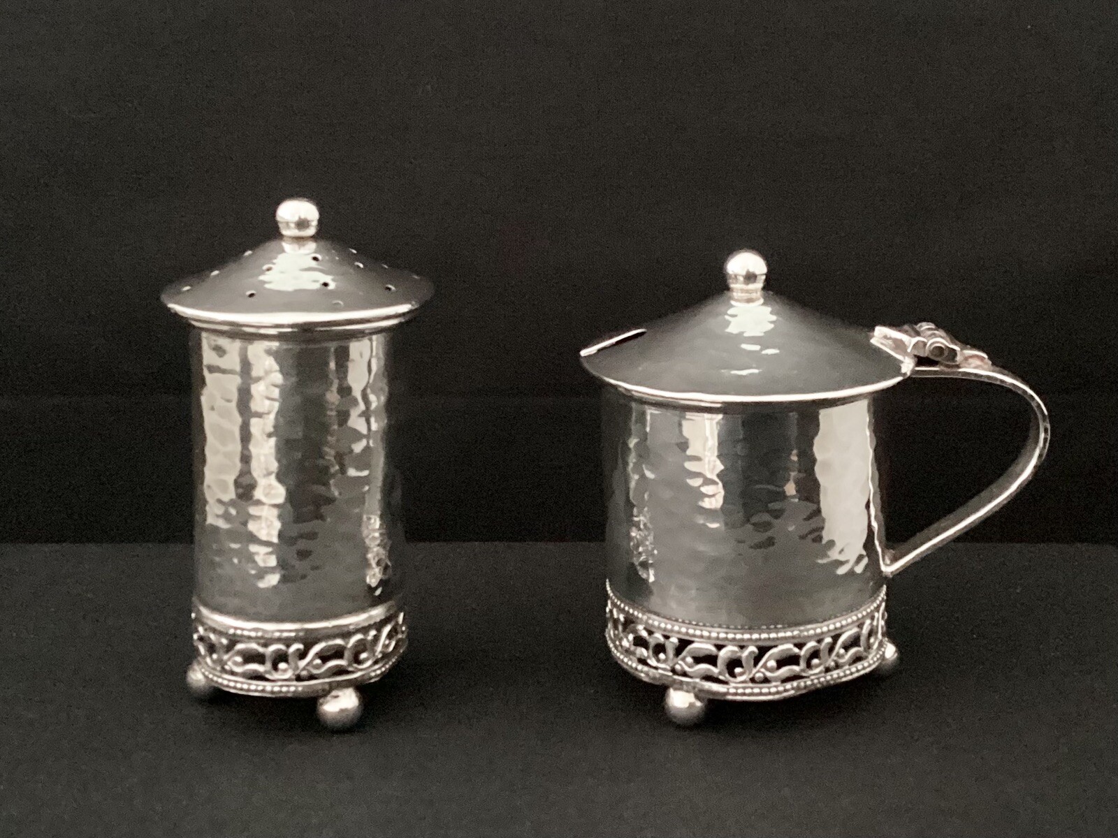 Antique Sterling Silver Pepper And Mustard Pot By A E Jones.
