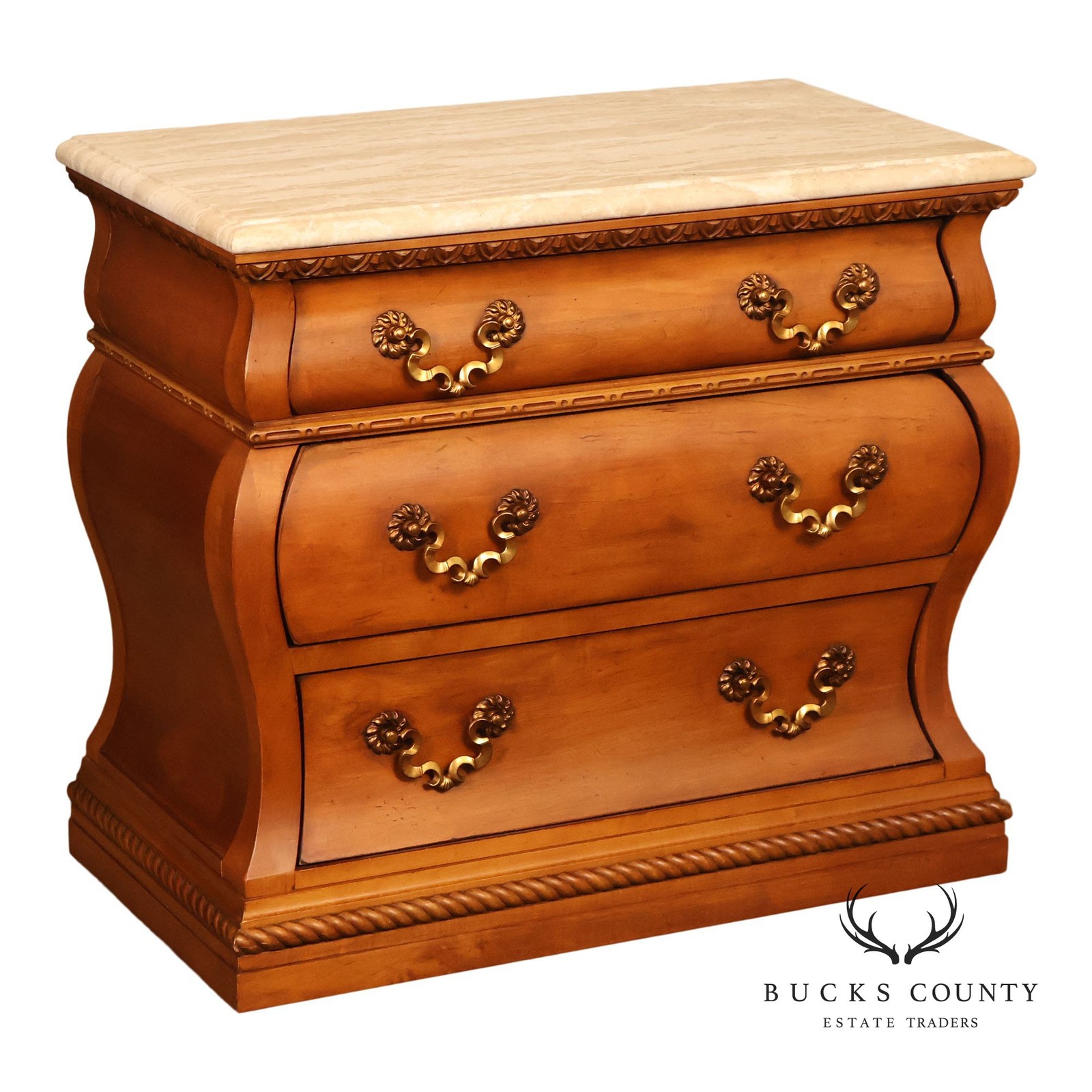 Century Furniture Baroque Style Marble Top Bombe Chest Of Drawers