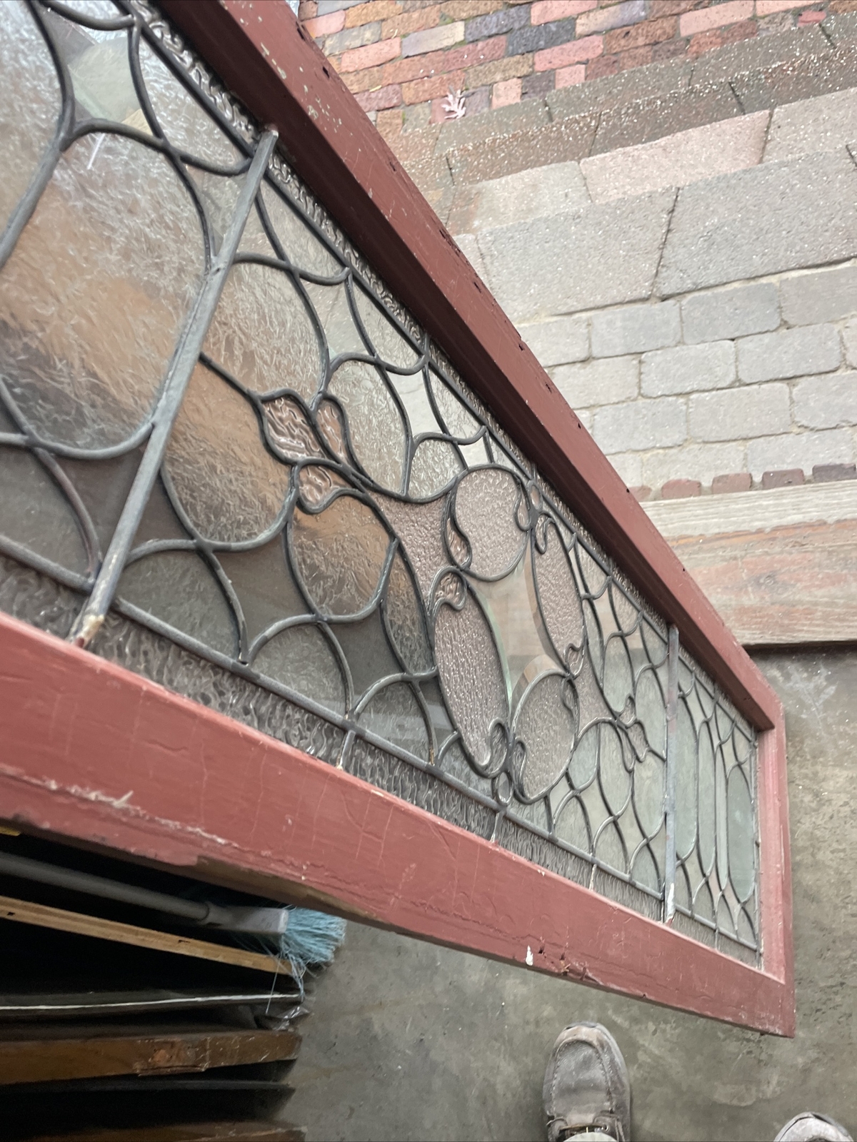 SG 4172 antique stained glass transom window with jewels 16.75 x 58.5