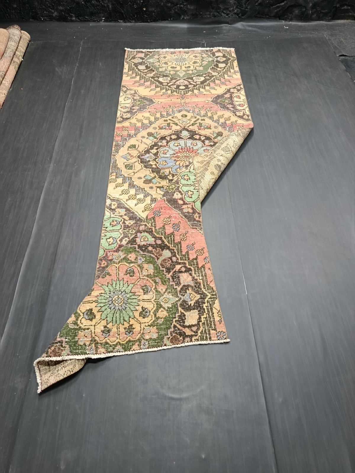 Vintage Multicolor Medallion Runner, 2.8×8.3ft, Antique Turkish Handmade Rug,