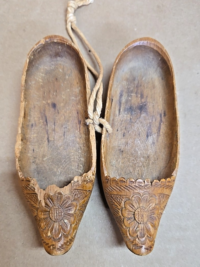 Antique Hand Carved Wooden Clogs or Klompen; 6″