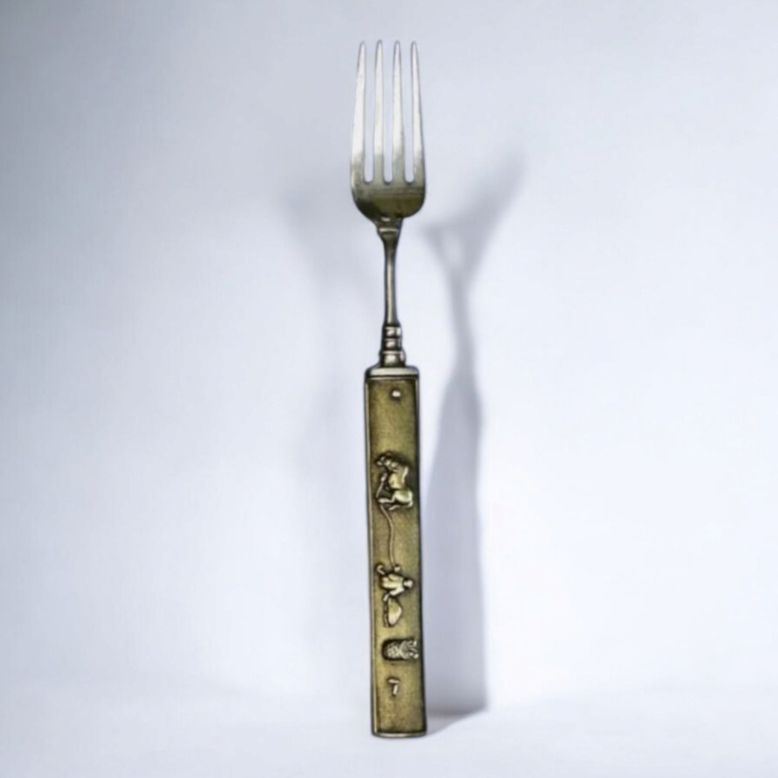 Antique Kozuka Gorham Sterling Mixed Metal Brass Dessert Fork Man Horse 19th C