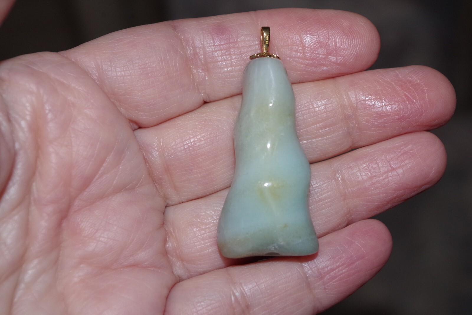Vintage 18K Carved Large Blue Greenish Yellow Turquoise Elongated Pendent