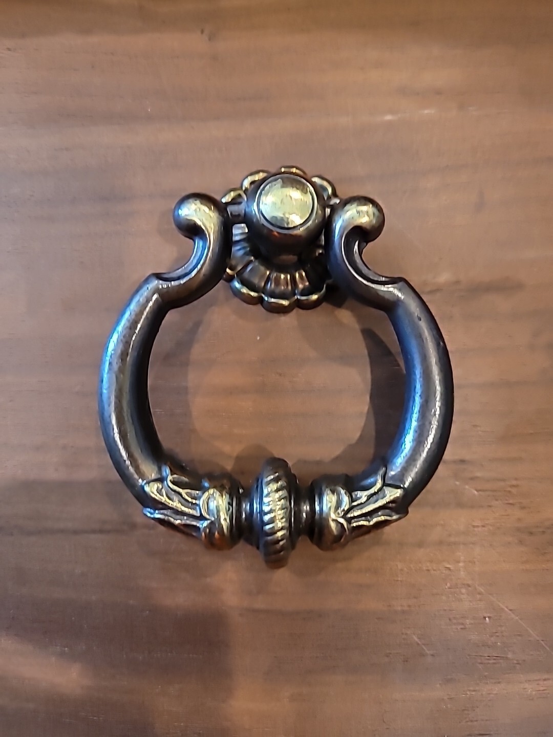 KBC Knocker Style Drop Bail Pull Handle & Backplate Dark Aged Brass Vintage