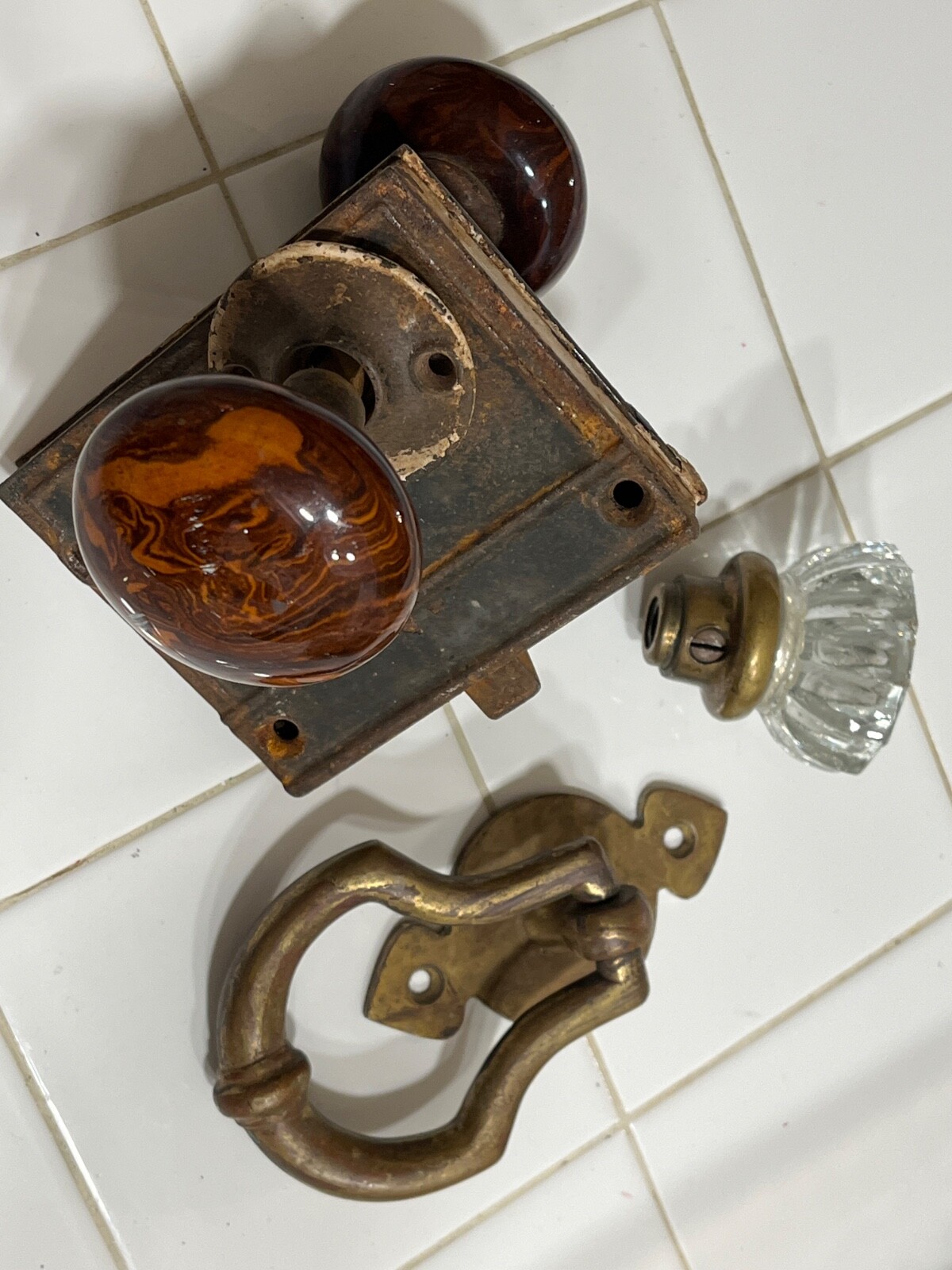 Antique marbled handle door knobs lock brass glass knob & knocker 032725@