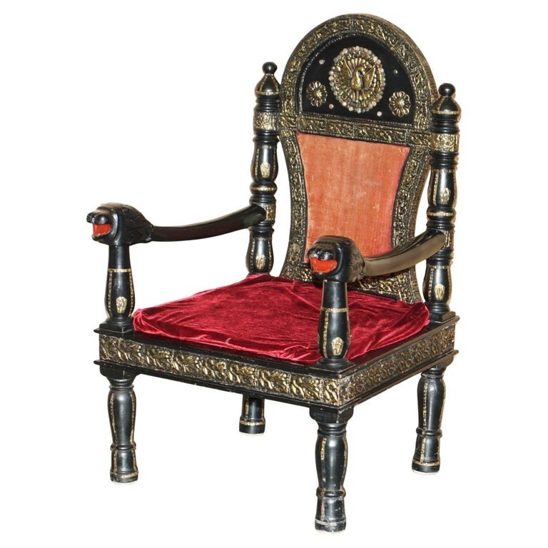 VINTAGE REPOUSE METAL INDIAN CIRCA 1950’S EBONISED PANTHER HEAD ARMCHAIR