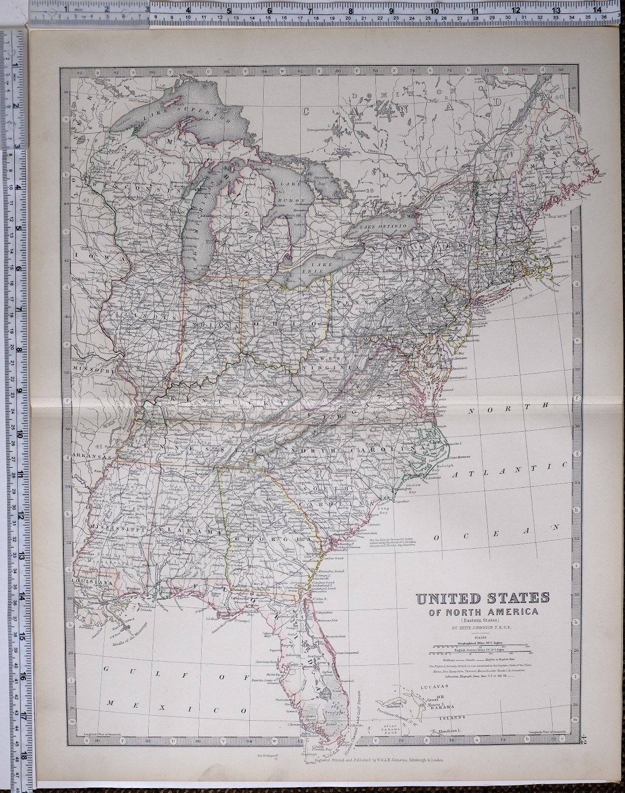 1881 LARGE ANTIQUE MAP UNITED STATES NORTH AMERICA EAST FLORIDA NEW YORK GEORGIA