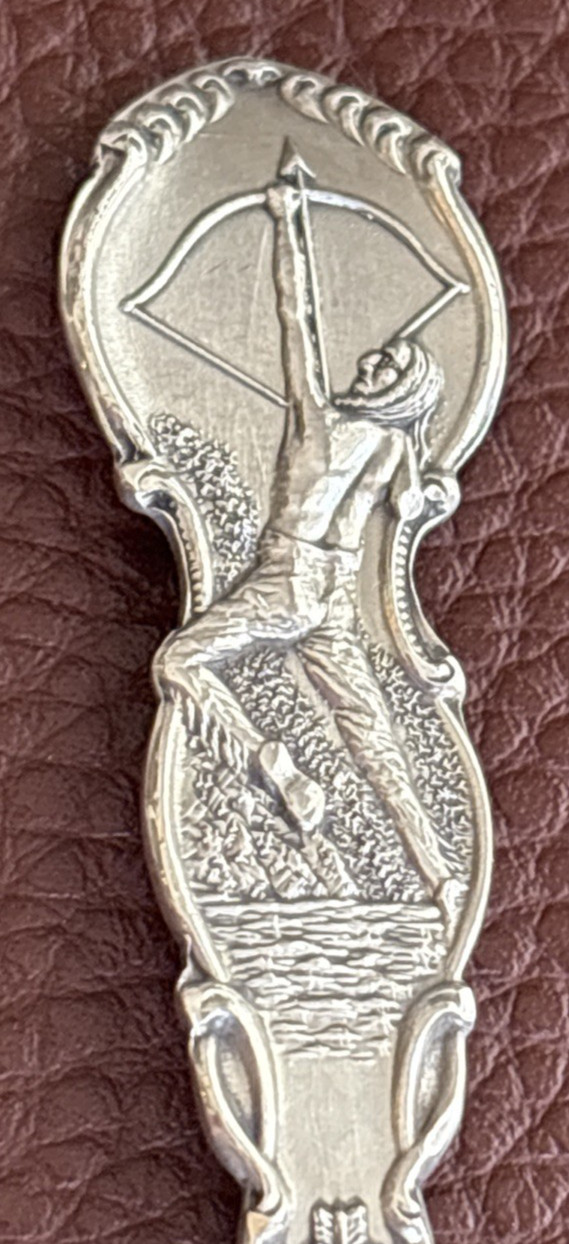 Auditorium Denver Colorado Indian Shooting Bow 5.25″ Sterling Souvenir Spoon 19g