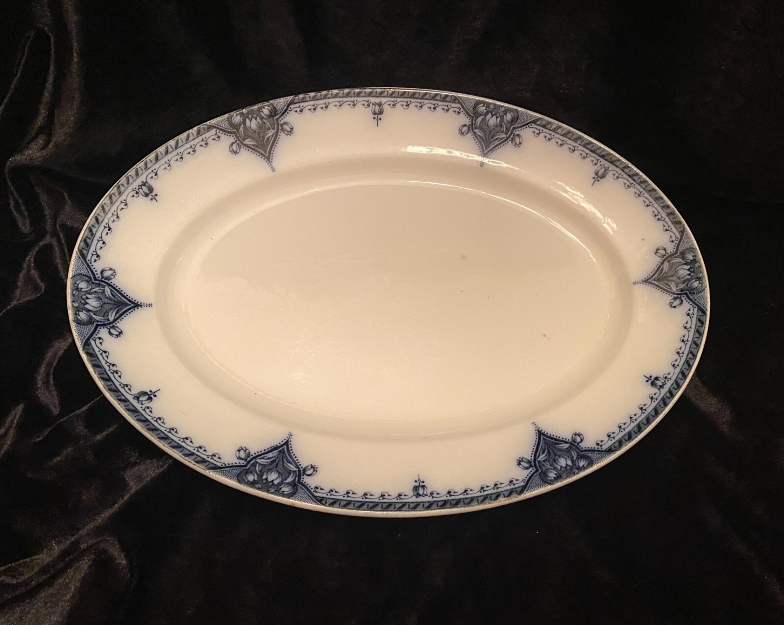 Gibson & Sons Ltd Antique Flow Blue Ironstone Platter Tulip Pattern 14.5” X 11”