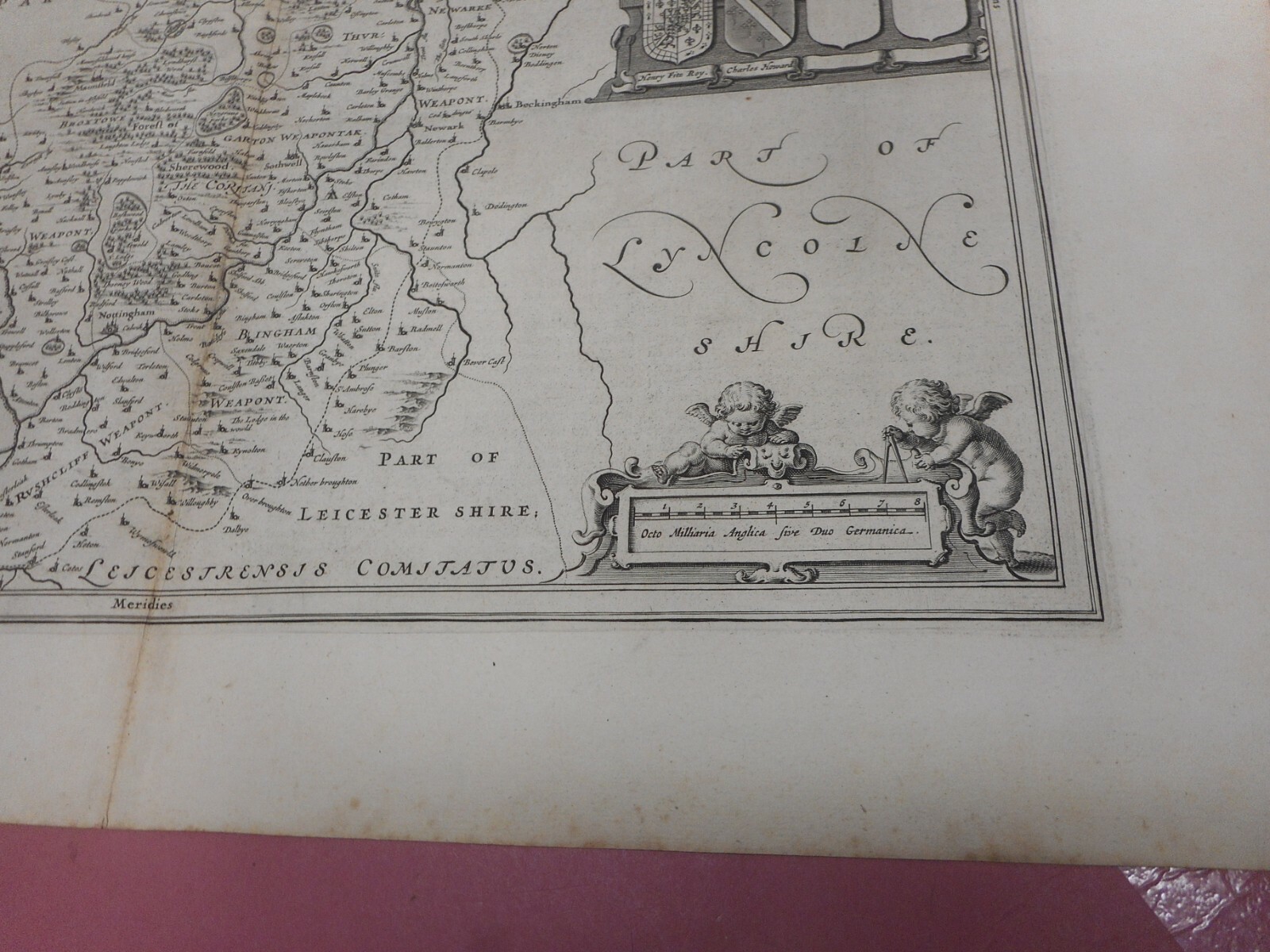 100% ORIGINAL LARGE NOTTINGHAMSHIRE MAP BY J BLAEU C1646 HAND COLOR