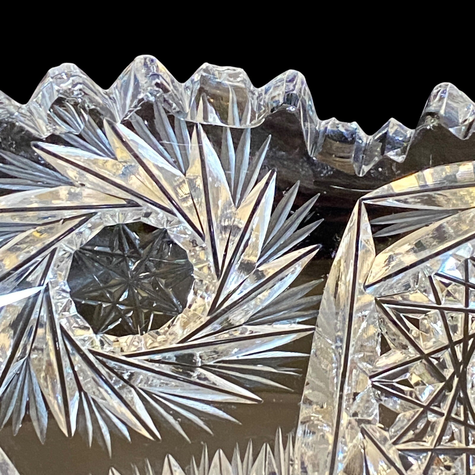 American Brilliant Period Double Handled Trinket Dish Cut Glass Antique READ
