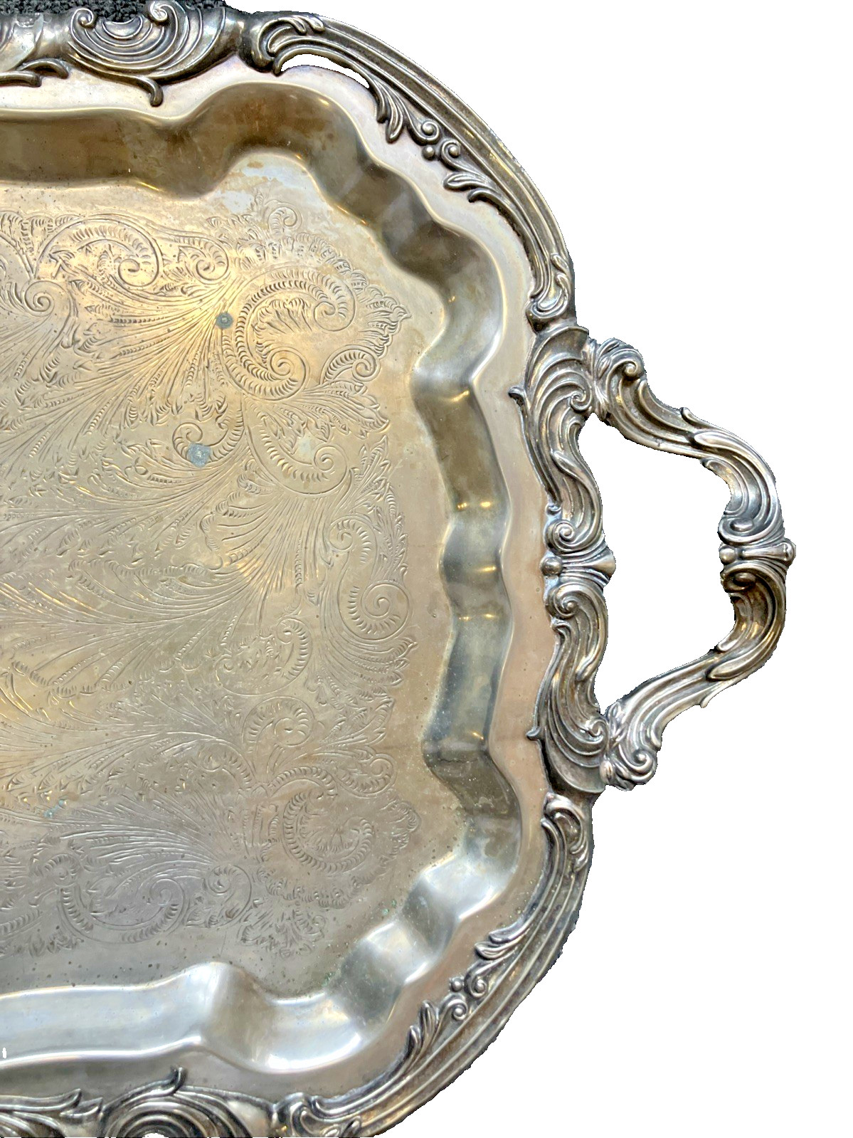 Serving Tray Silverplated with Handles & Footed Heavy Tray 25 x14x 2 3/8 inches