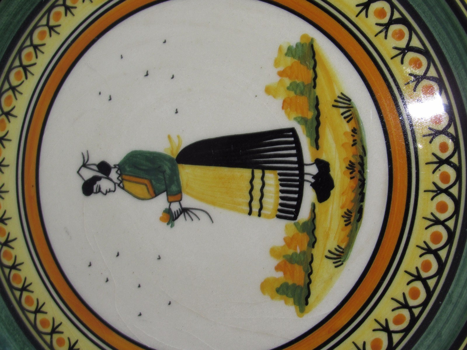 05d34 Old Large Breton Plate Diameter 35 cm Faience Signed Henriot Quimper 72
