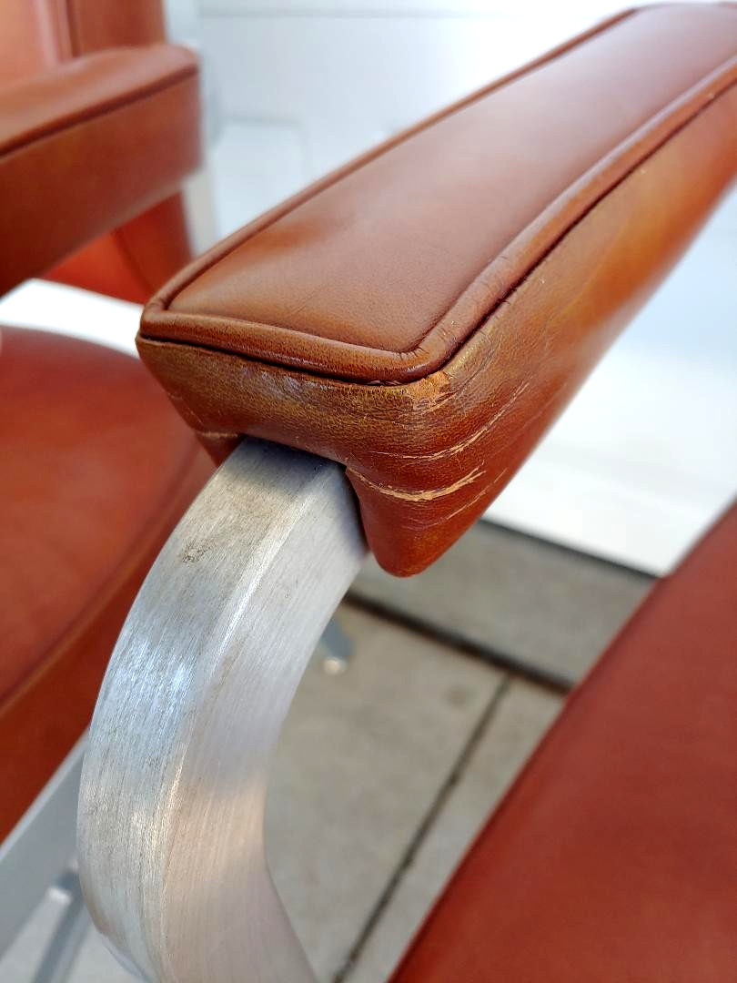 SUPER COOL& RARE GOODFORM LEATHER STREAMLINE DECO CLUB CHAIRS, 3, BY THE PIECE
