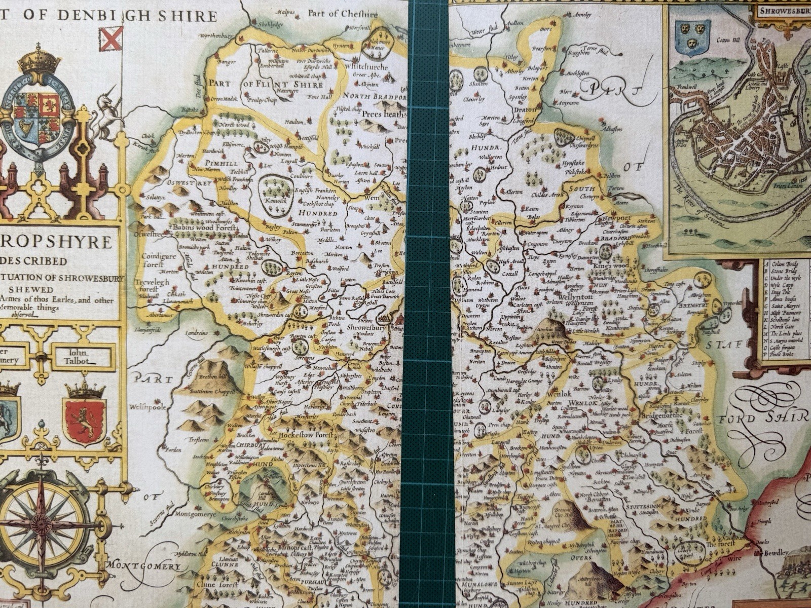 Old Antique Tudor map Shropshire, Shrewsbury England Speed 1600’s Reprint