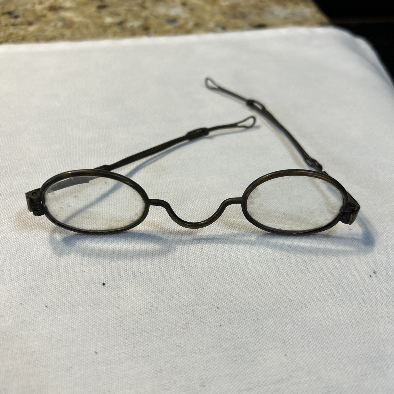 Antique Mid 1800s Brass Frame Sliding Temple Arm Spectacles Eyeglasses