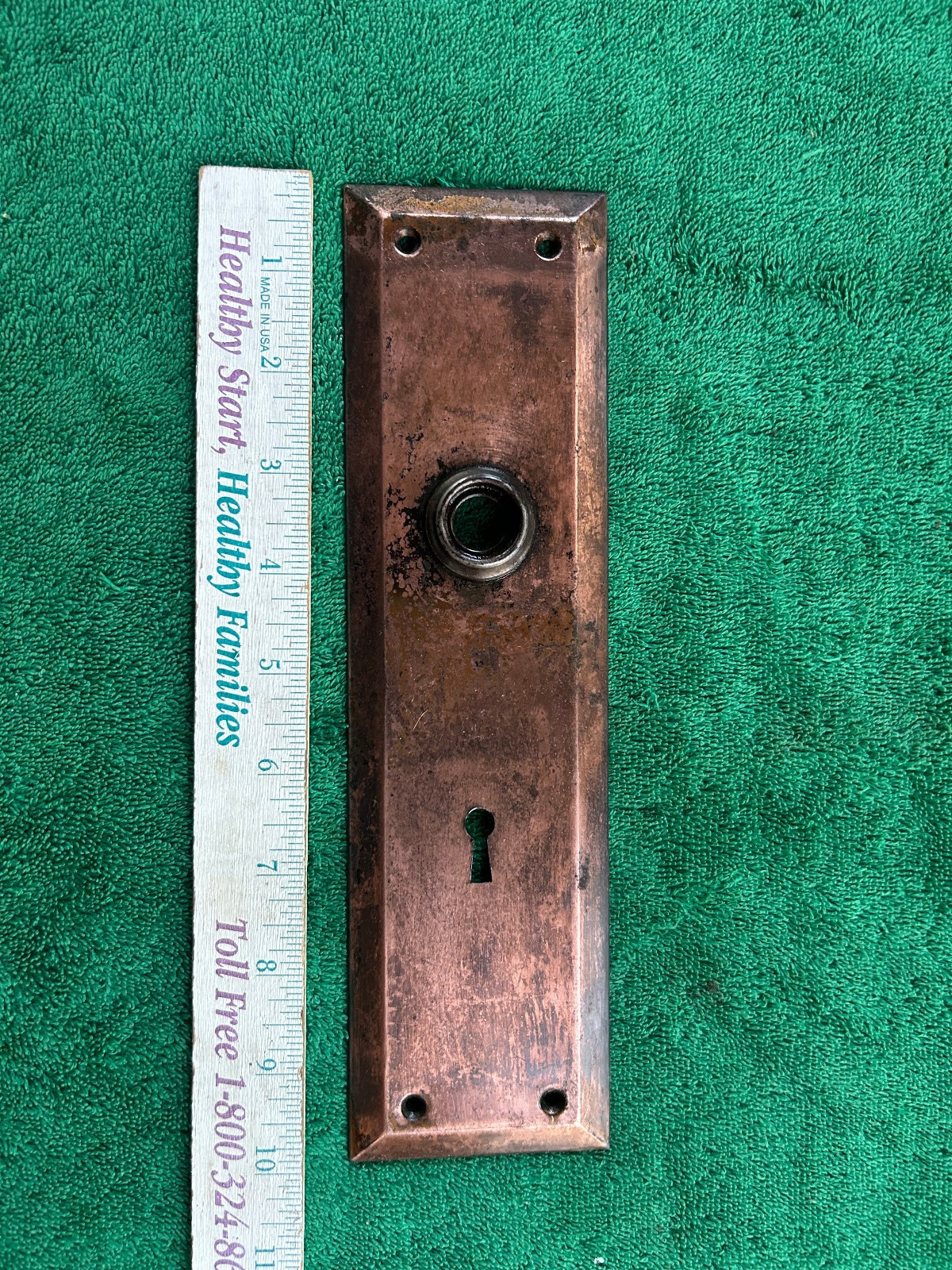 One Large Mission Style 2 3/4″ x 10″ Copper Wash Door Knob Backplate, Free S/H