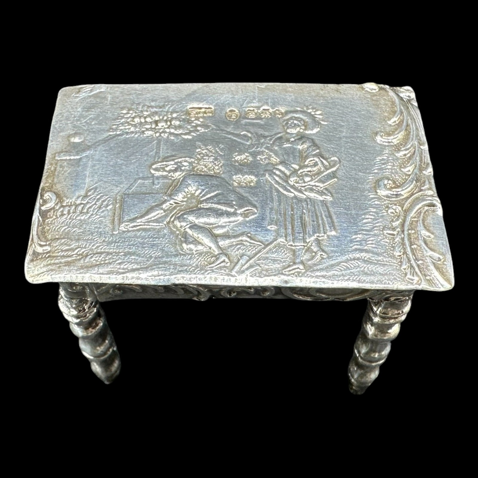 ** ANTIQUE SILVER MINIATURE TABLE & CHAIRS SET ** IMPORT HALLMARKS C1895-1896