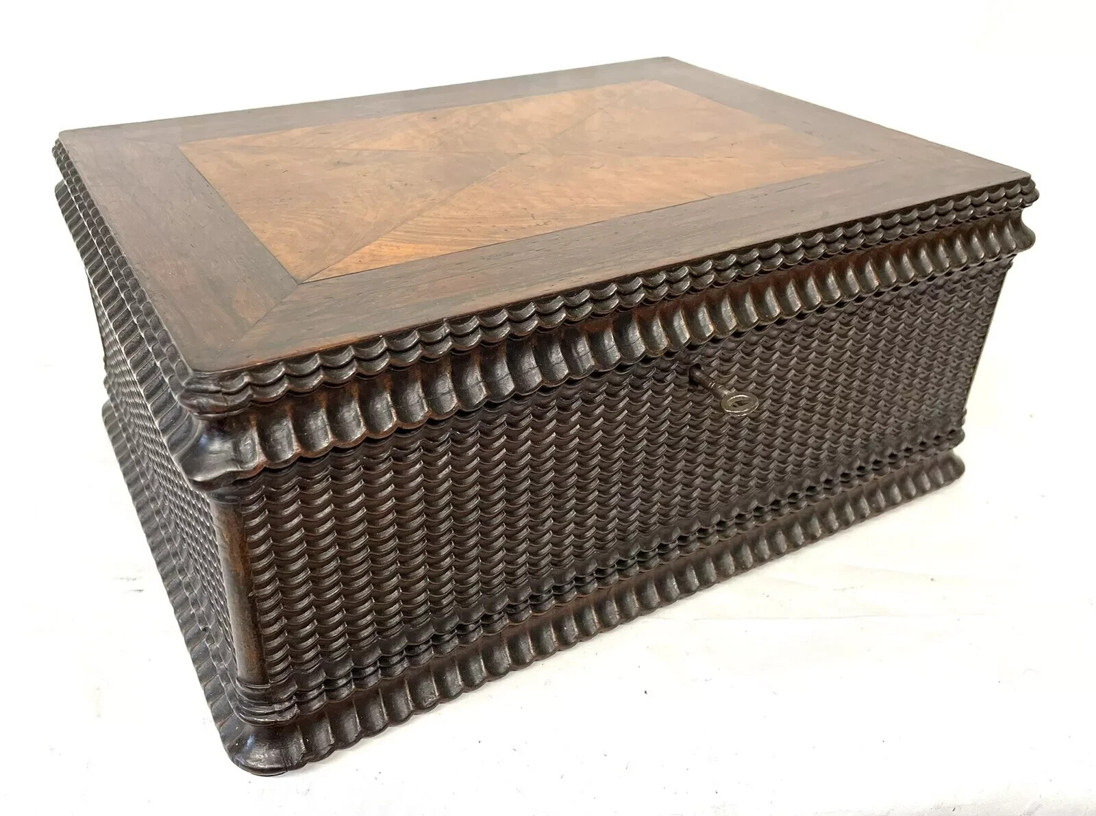 Antique Georgian Carved Rosewood Jewellery / Trinket Box Portuguese Influence ?