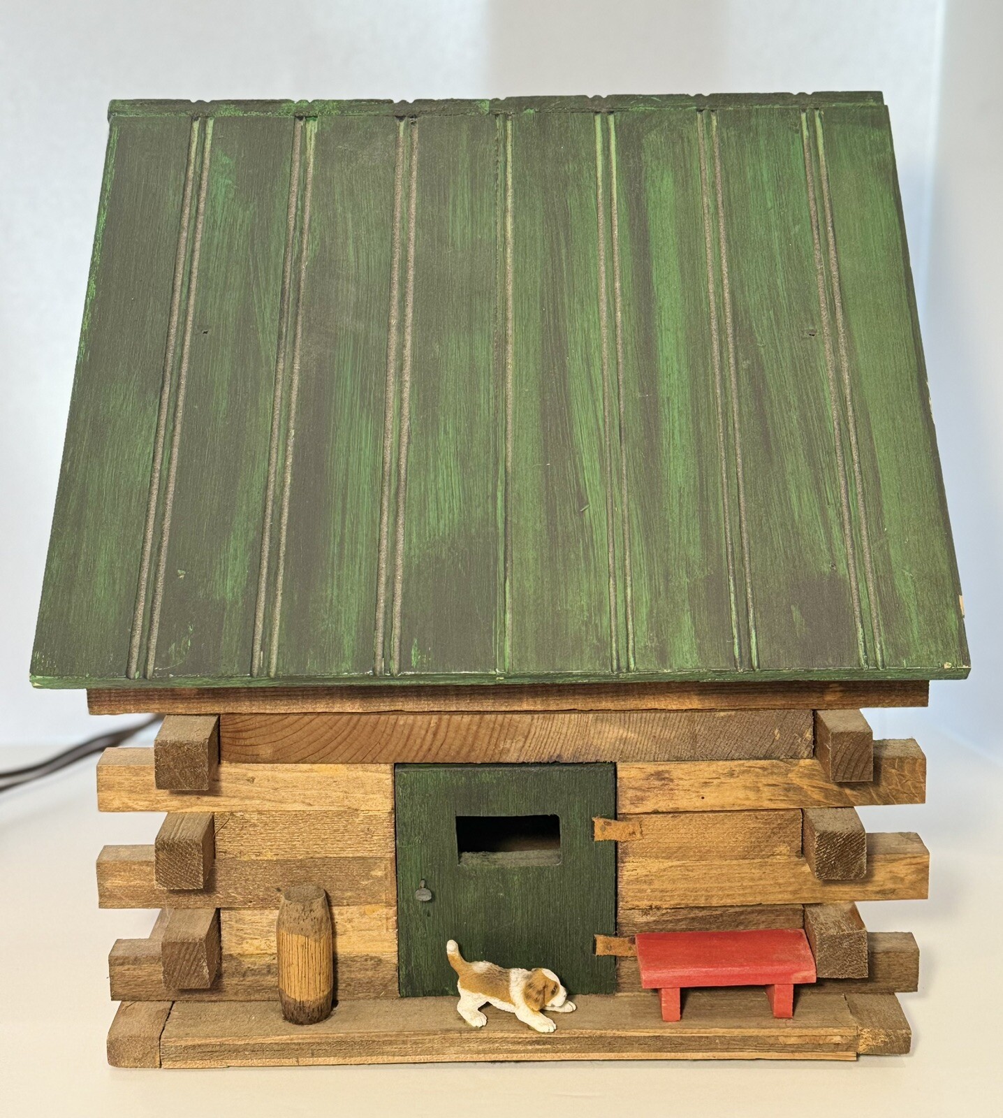 Vintage Light Up Rustic HANDMADE HAND CRAFTED Folk Outsider Art Log Cabin