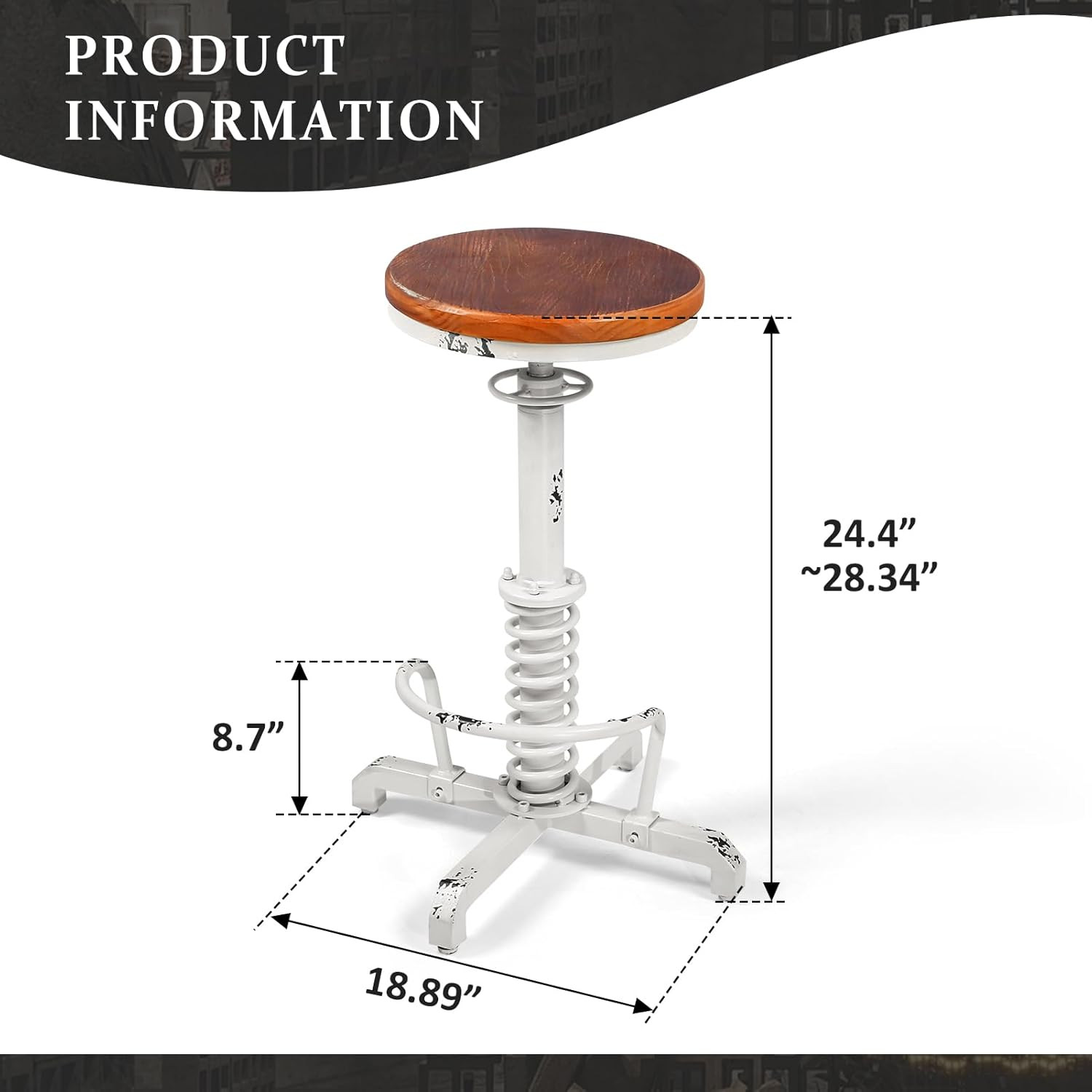 Vintage Steampunk Adjustable Bar Stool – Industrial Metal & Wood Design