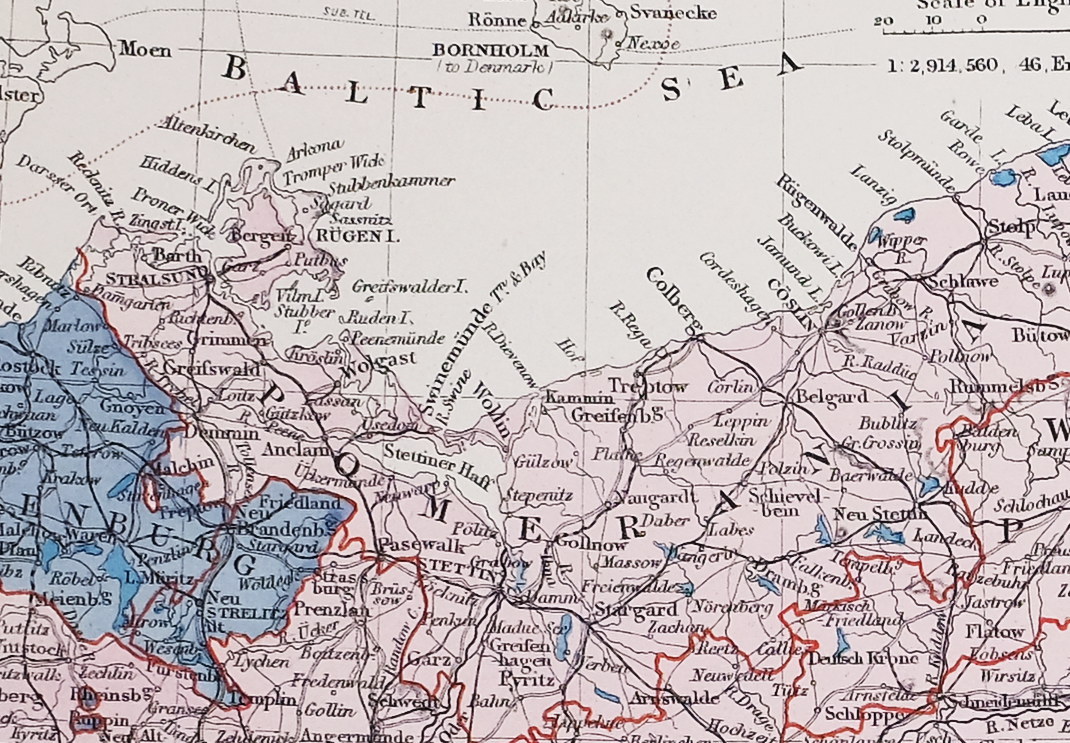 STANFORD’S 1889 HAND COLOURED MAP EASTERN GERMANY POSEN BRANDENBURG BERLIN