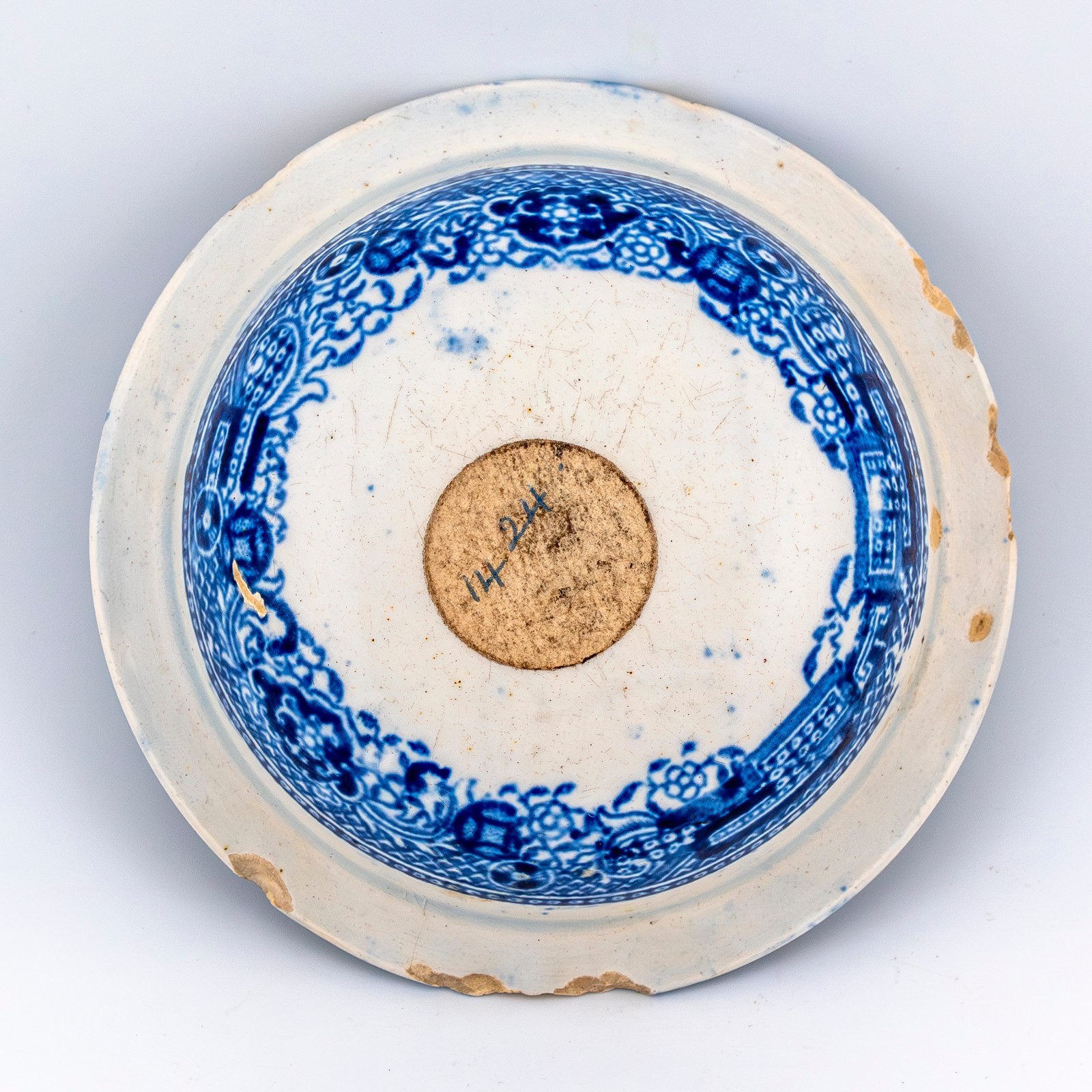 England Blue White Old Willow Pattern Porcelain Lid Cover Victorian 19th C