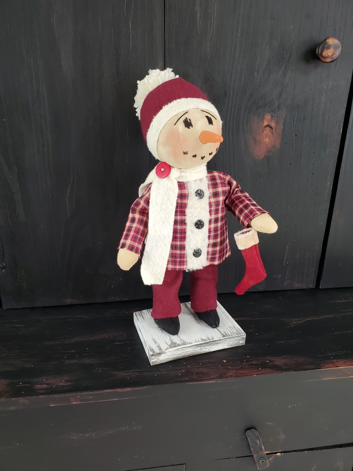Primitive Christmas snowman doll, Christmas doll, Christmas snowman
