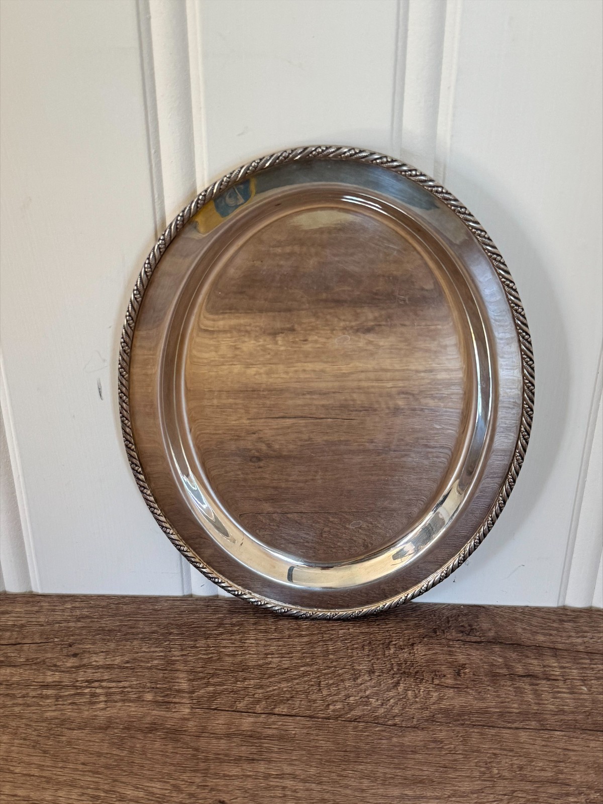 SF Co Silverplate Oval Serving Tray Platter Rope Edge Crest Hallmark 10 Inch
