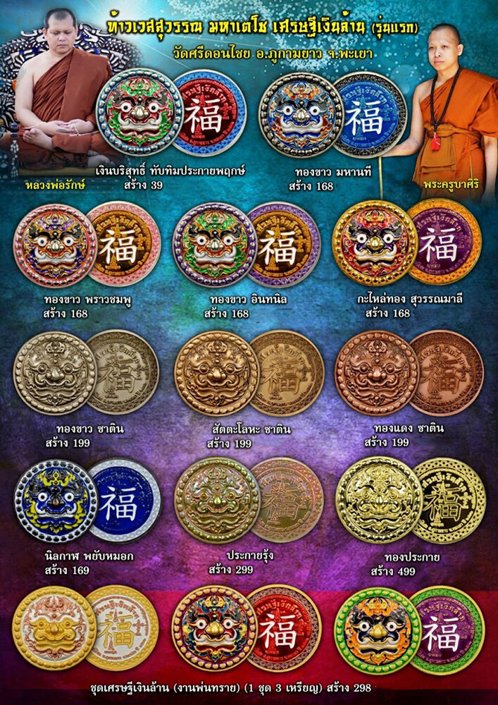 Magic Thao Wessuwan Coin LP SIRI Thai Amulet Protection Anti-Bad Ghost Talisman