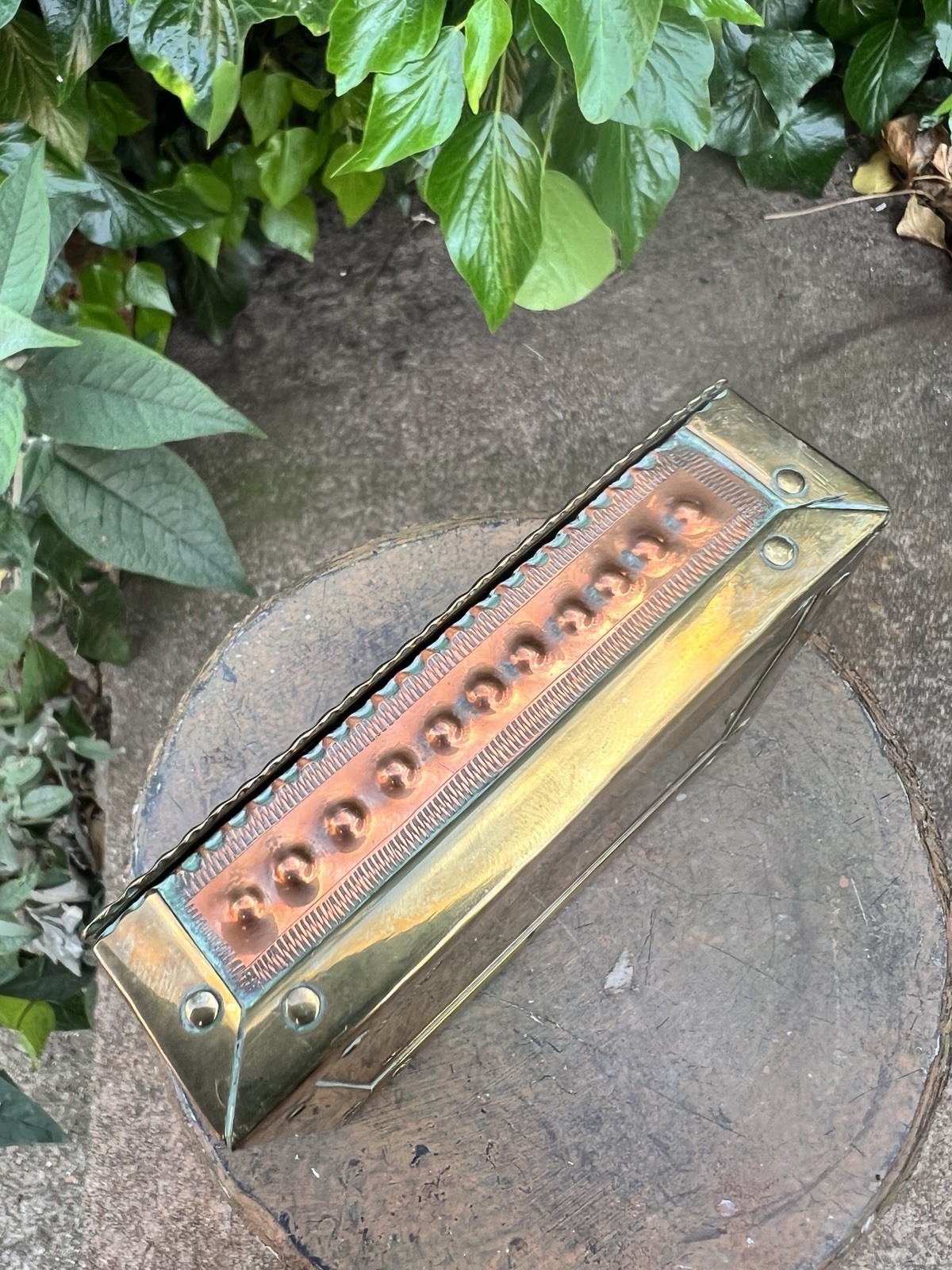 Antique Pre 1920 Arts Crafts Copper Brass Box Vintage Old A P Gallwey Design WW1