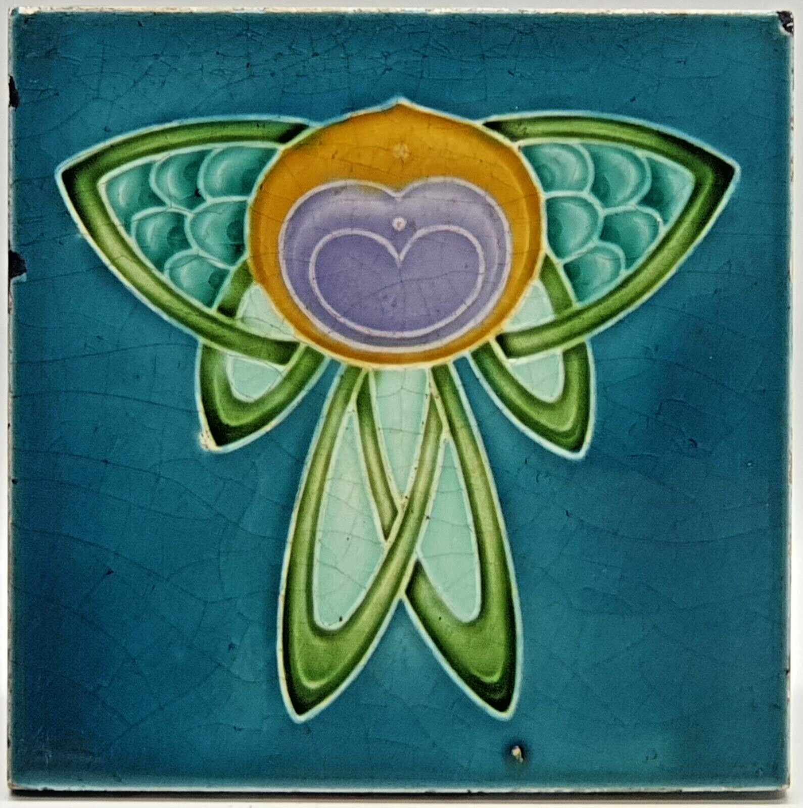 Art Nouveau Fireplace Tile Blue Floral Moulded Majolica by T & R Boote C1905 AE2