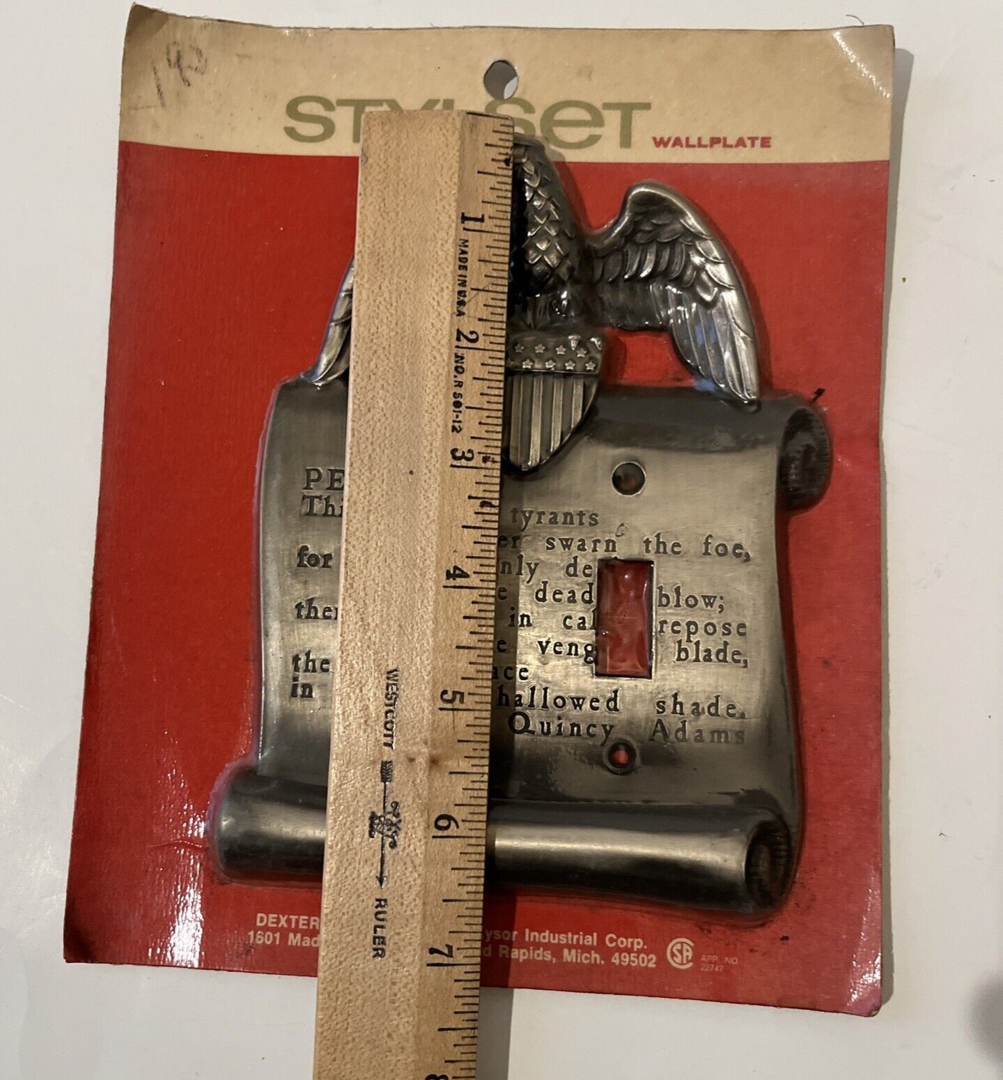 Vtg American Eagle Peace John Q Adams Antique Pewter Double Light Switch Cover