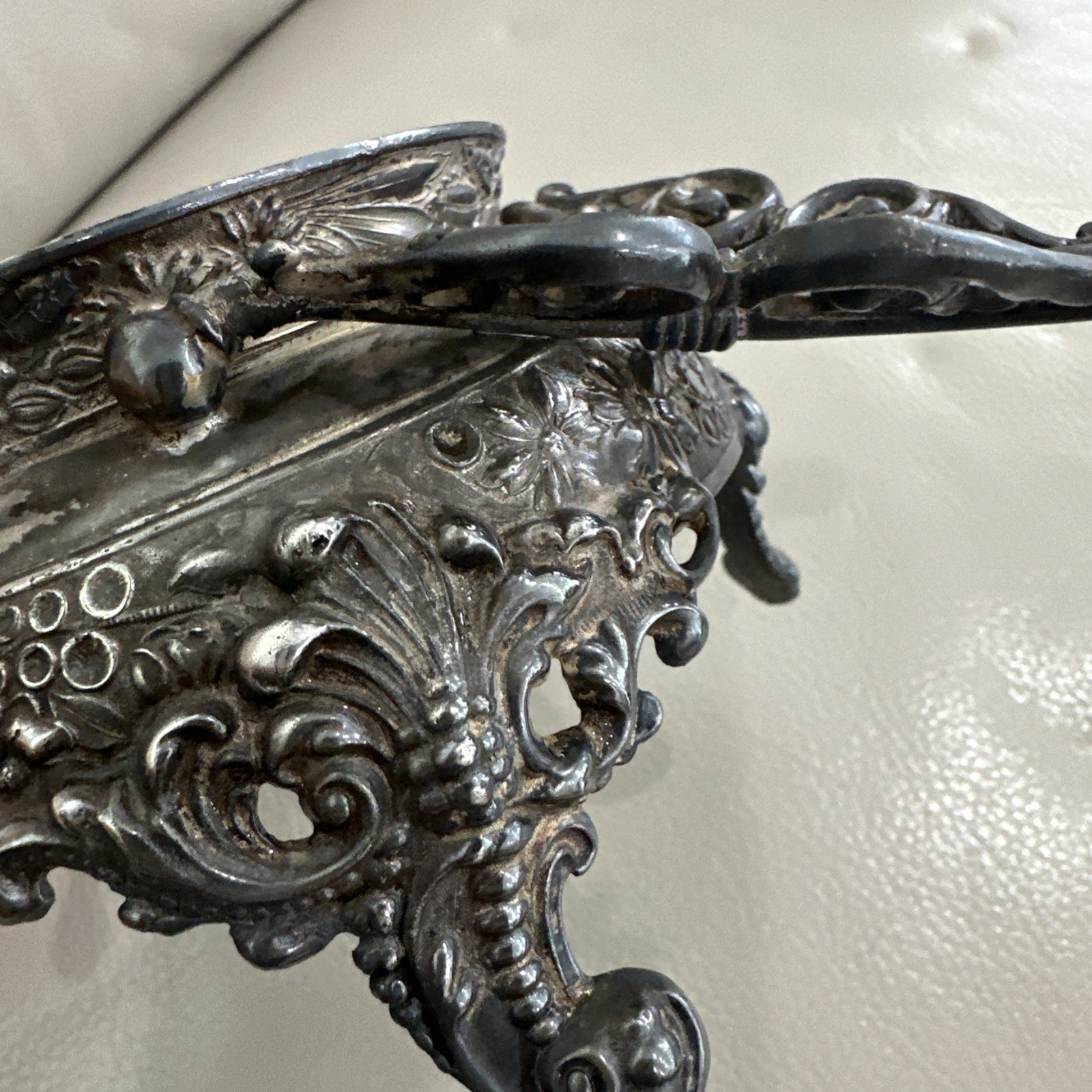 Antique Victorian Silverplate Brides Basket Stand w/ Cranberry Glass Bowl Ornate