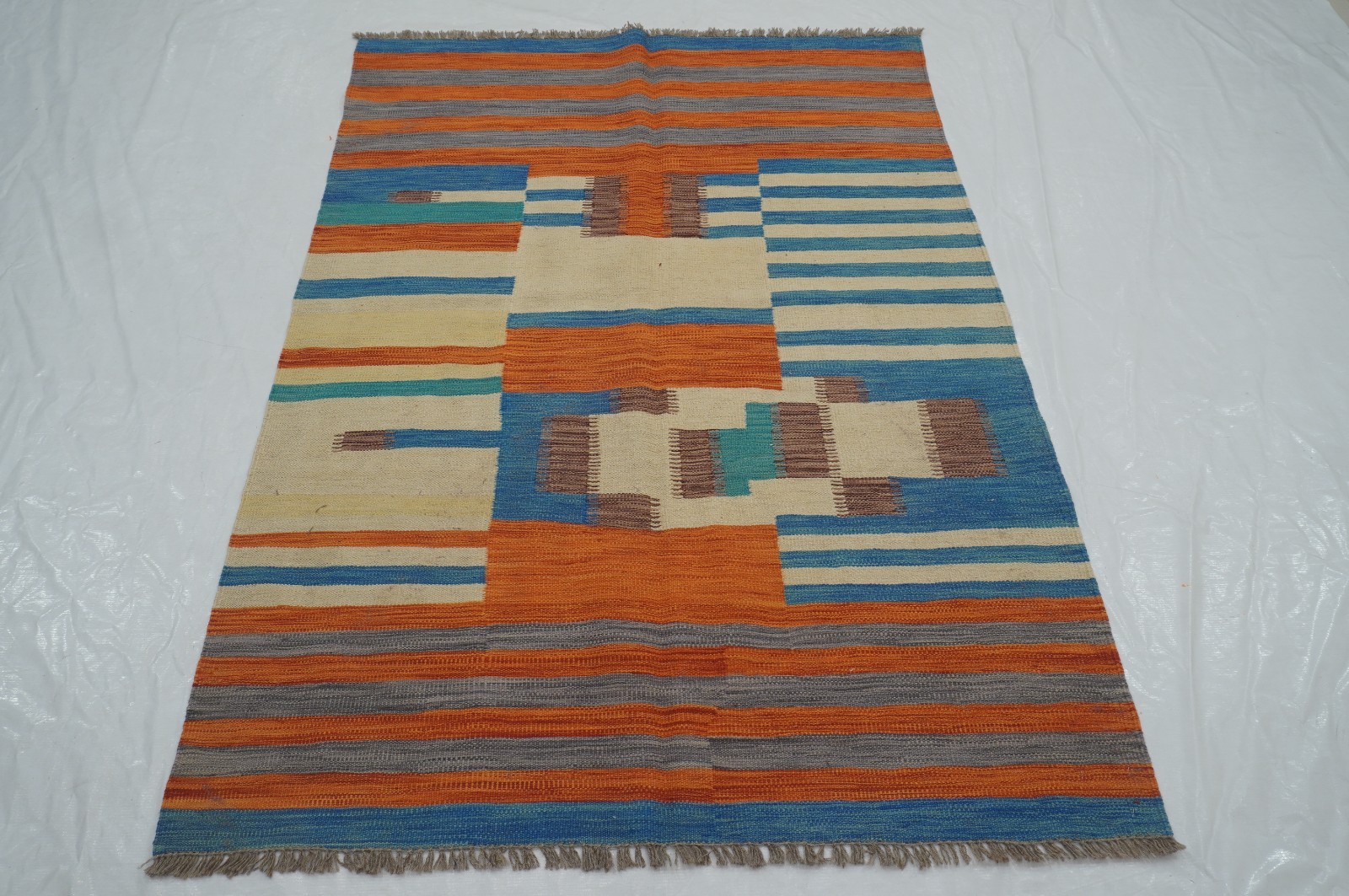 4×6 ft Multicolor Afghan Modern Hand Woven Wool Reversible Kilim Rug