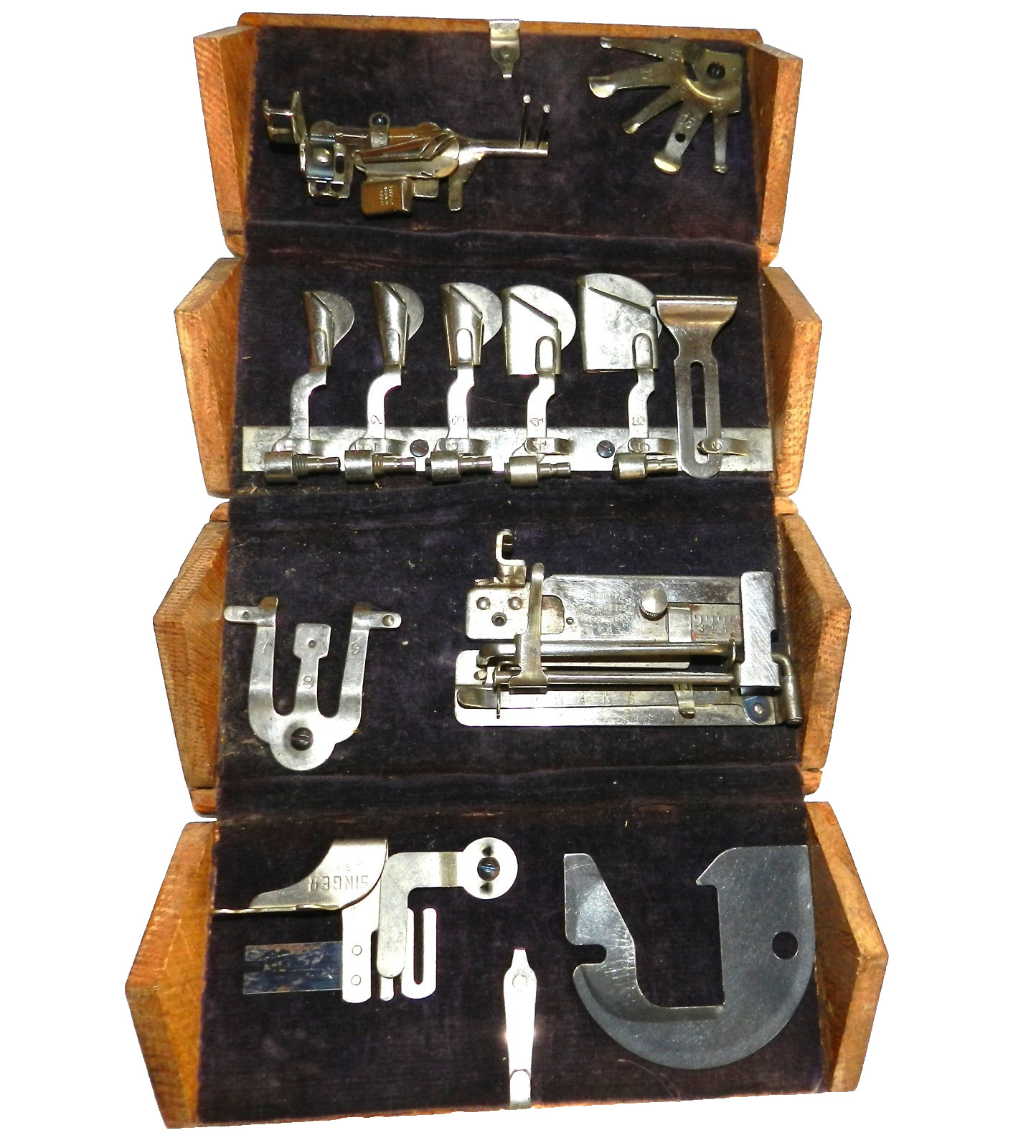 Vtg Antique Singer Sewing Machine Wood Puzzle Box w/ Attachments 1889 Nice Cond.