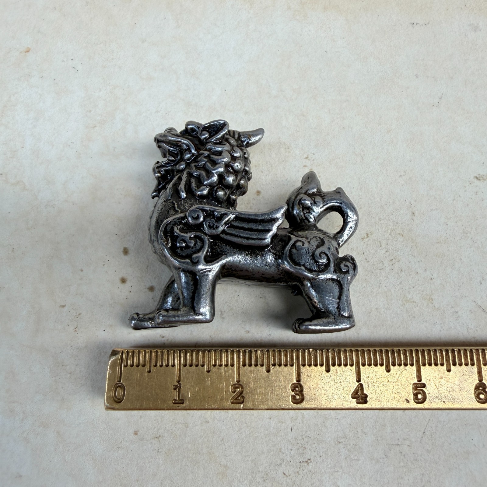 Old Chinese Tiab Iron winged unicorn mini kylin small ornament
