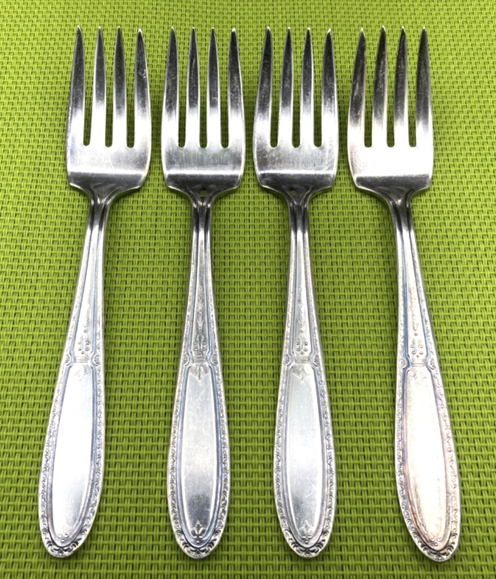 (4) RARE Vintage National Silver S.E.B. SilverPlate Dessert Forks Silverware