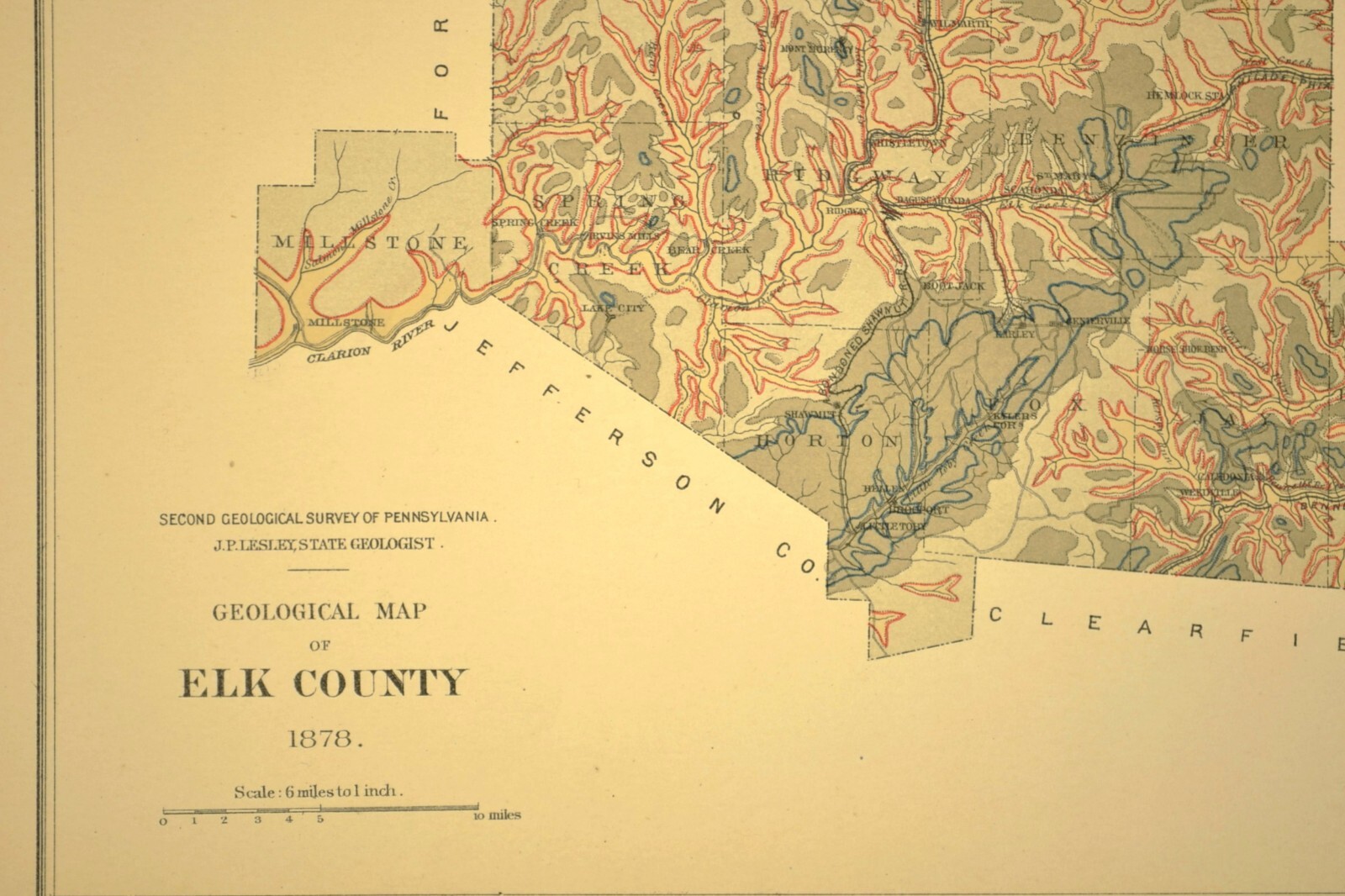 1878 Map of ELK COUNTY Pennsylvania Map Geologic St Marys Ridgway Pa NO FOLD