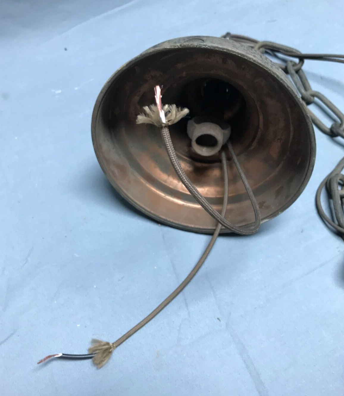 Antique 9″ Schoolhouse Bank Ceiling Light White Glass Globe VTG Bronze 295-23B