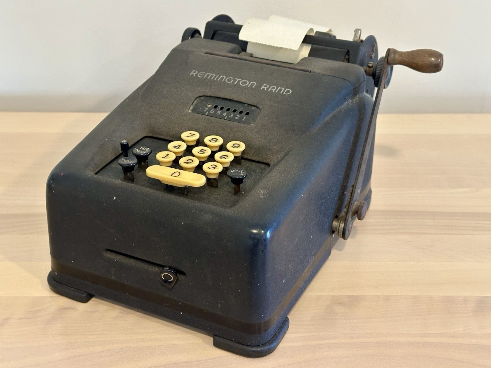 Vintage REMINGTON RAND Adding Machine w Cover 1940s Works paper included