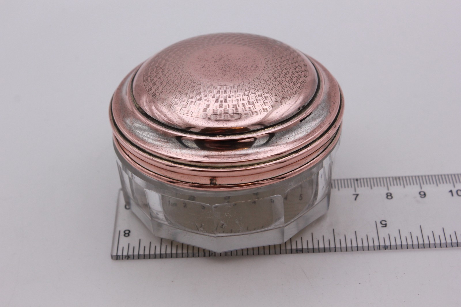 French 19th century travelling jar with lid, makers mark stamped.