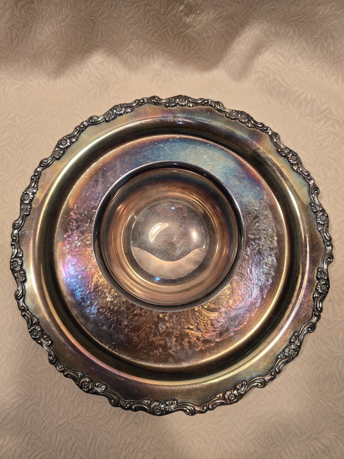 Vintage Oneida Silverplate Chip Dip Appetizer Serving Tray Bowl Platter Wedding