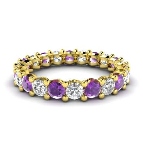2.54 Ct Round Natural Amethyst Diamond Engagement Ring 14K Yellow Gold Size 5