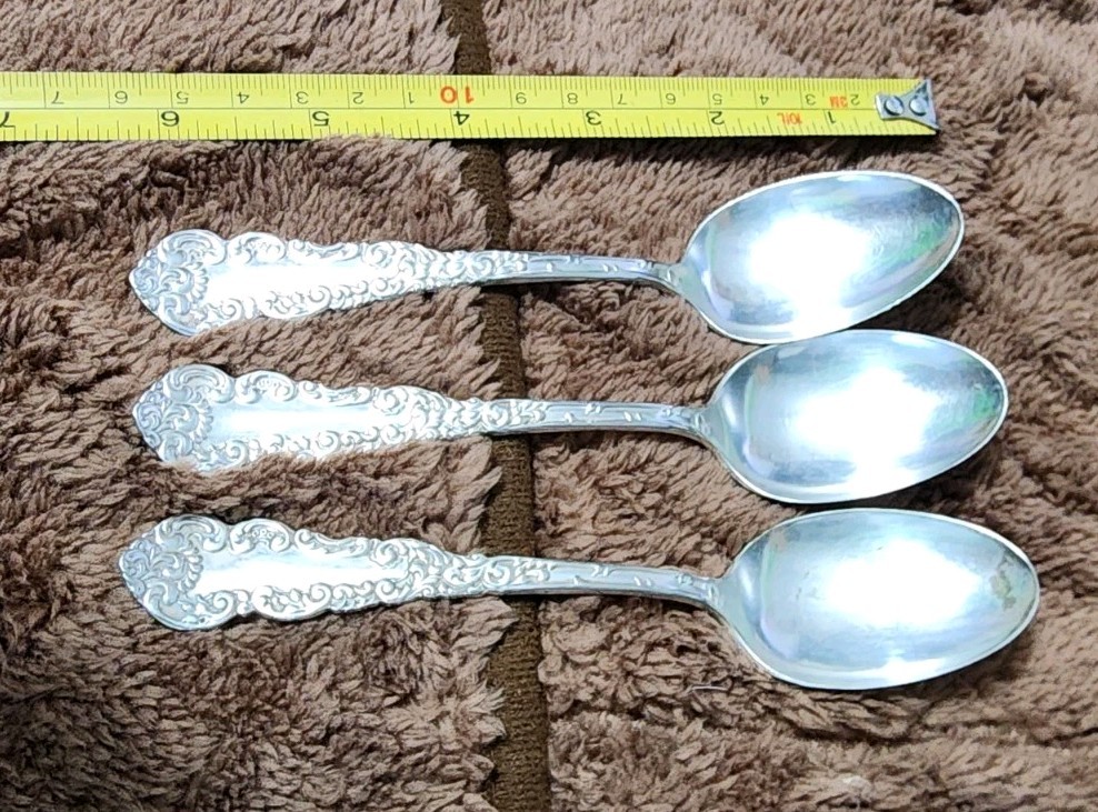 😎 LOT OF 3 ANTIQUE c1898! CORDOVA SILVERPLATED TEASPOONS/ TEA SPOONS 🍵