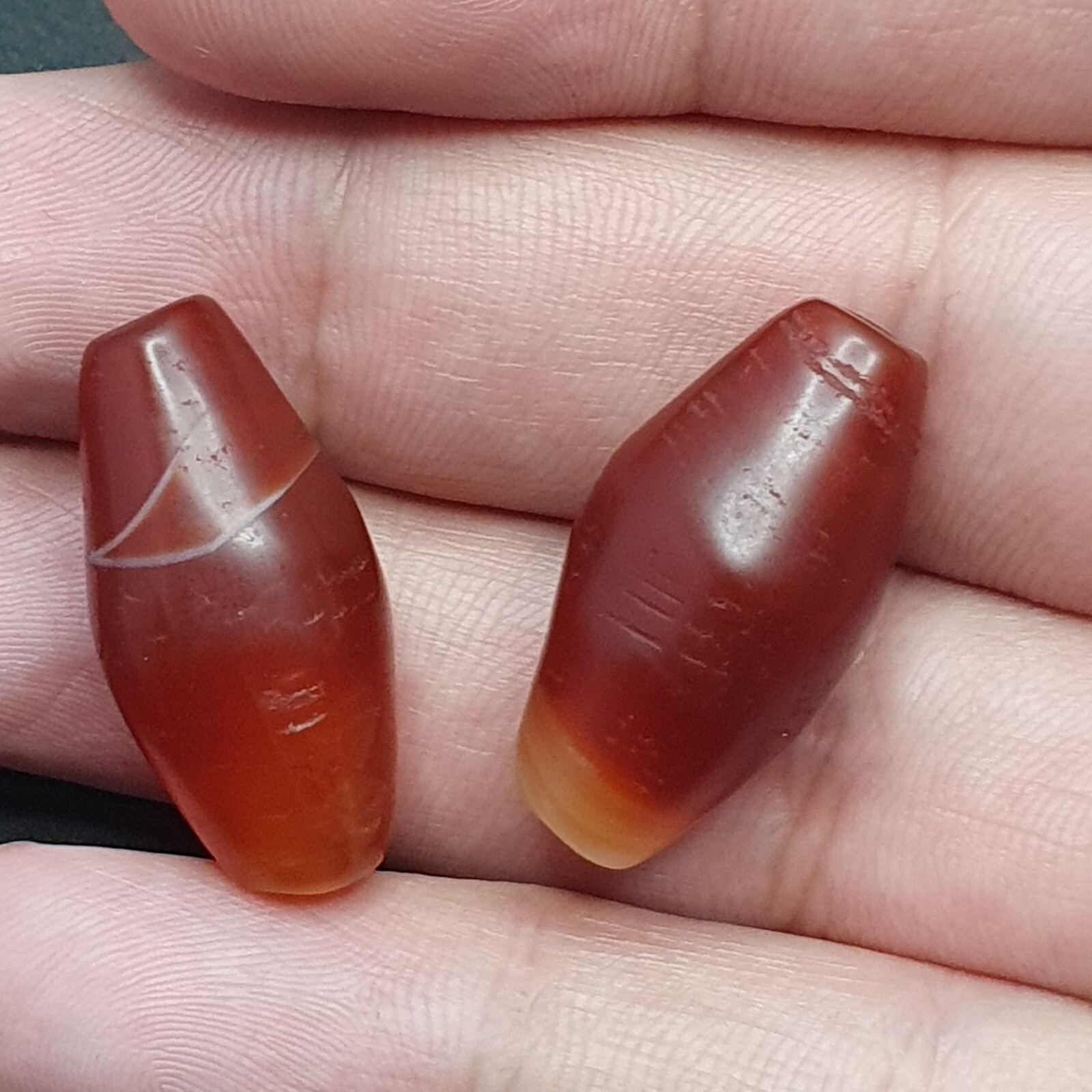 Lot of 2 Beads Vintage Himalayan Tibetan Carnelian Agate