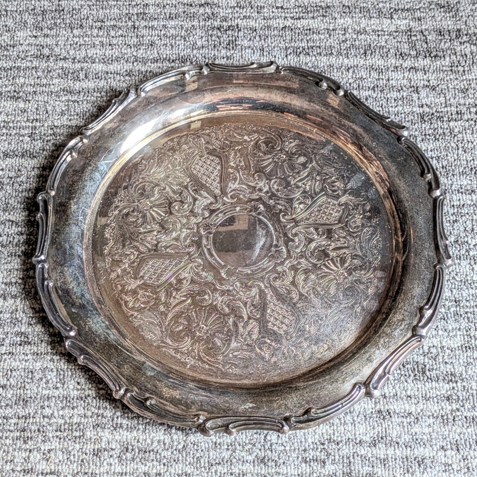 Vintage – 14″ Leonard Silver Plated Ornate Serving Platter Tray, 2lbs 8.7oz