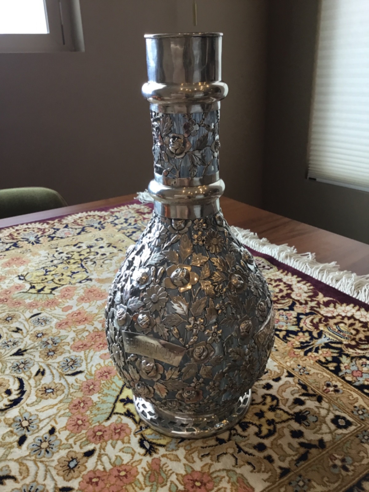 Sterling Silver Repouse Heavy Overlay Antique Four-chamber Decanter