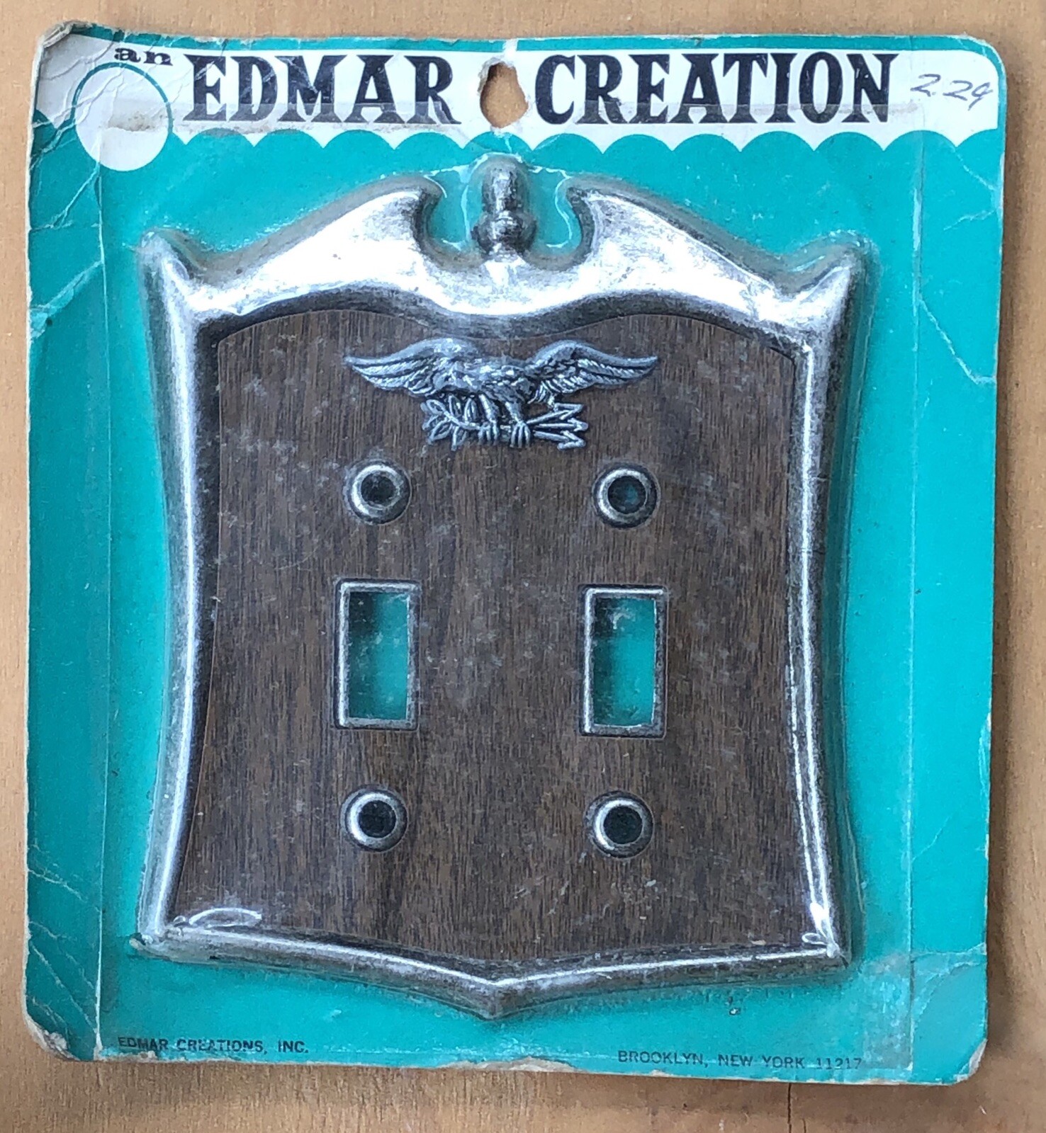 1 Vintage Edmar Creation Metal Double Light Switch Plate Cover Eagle Wood Style